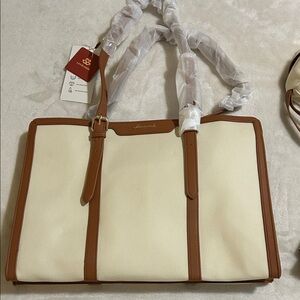 Cream and Brown Laptop Tote Bag